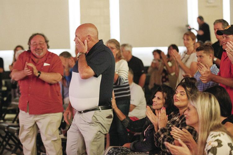 06-11-22 Johnny Eastman Sendoff ovation after sign wiping tears