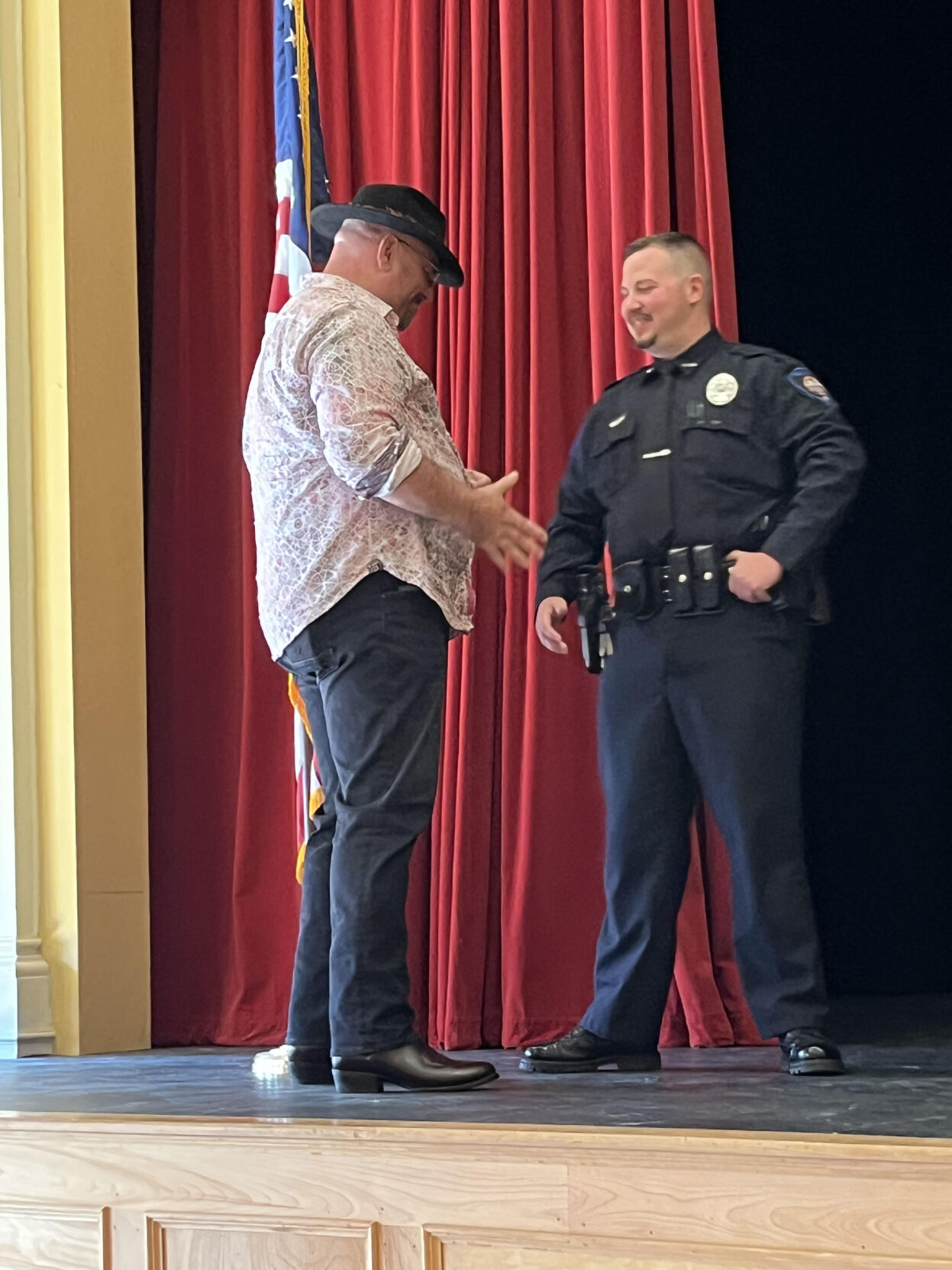 Gorham Police Corporal Andrew Beausejour and retired G.P.D. Lt. Mark Santos