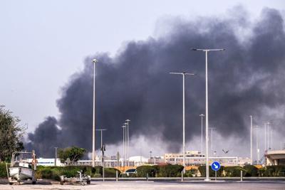 Smoke rises in Abu Dhabi on March 1, 2026, after Iranian drone strikes around the city, including on data centers.