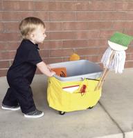 Kid custodian making his mark, then cleaning it