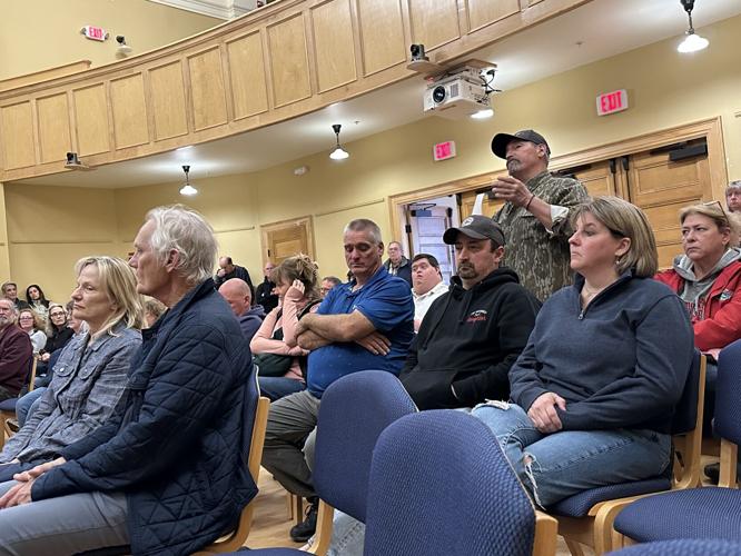Gorham residents gather May 11 in the Medallion Opera House to speak about a grant