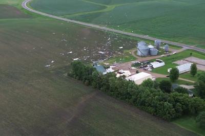 Drone shows birdseye view of Minnesota tornado path and destruction