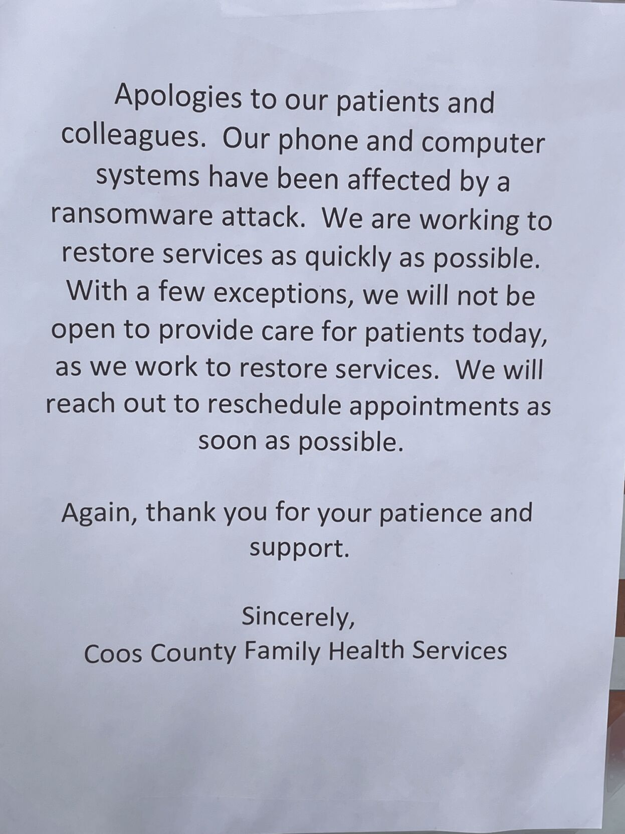 Coos County Family Health Services shut down by ransomware attack