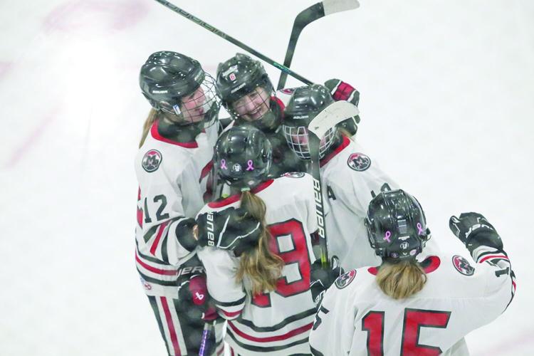 02-18-26 BGK Girls Hockey falardeau goal hugs 2