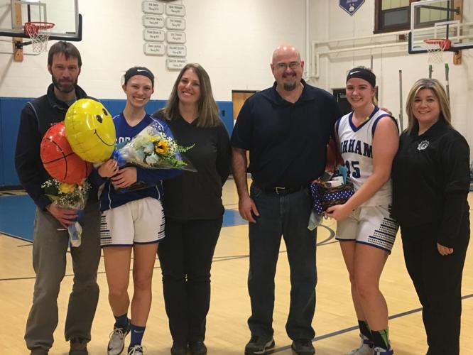 Gorham High School girls' basketball team seniors Abby Bernier and Alexis Kruskie