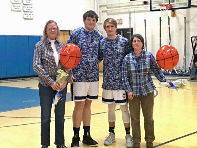 Gorham High School boys basketball seniors Anthony Thompkins and Cam Balon