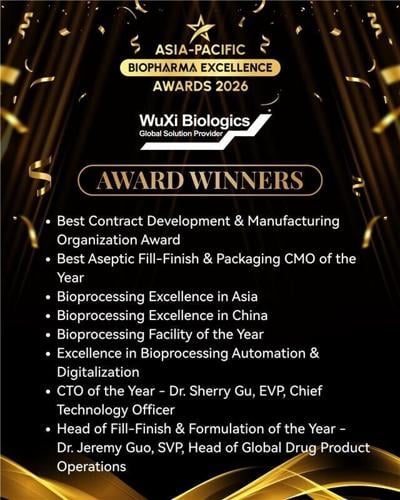 WuXi Biologics Wins Multiple Asia-Pacific Biopharma Excellence Awards for Leadership in Bioprocessing, Manufacturing Excellence, and Digital Innovation