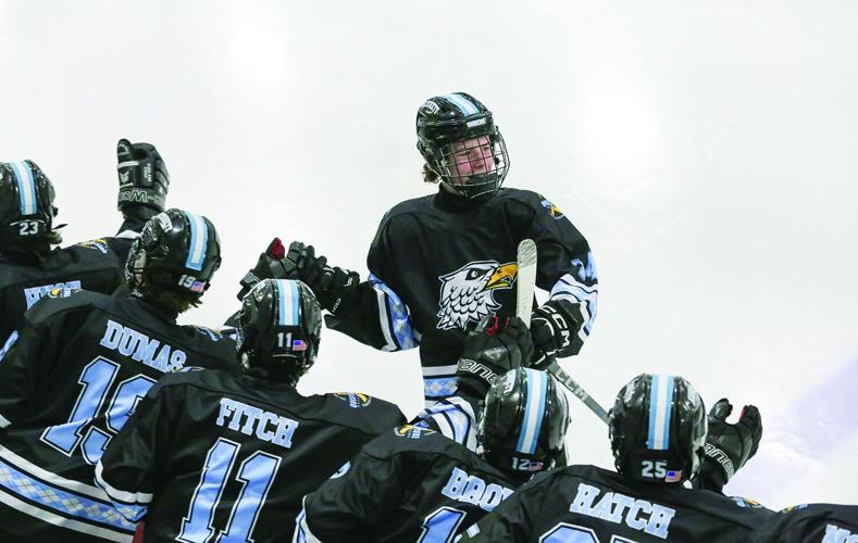 02-14-26 KHS Hockey Fights Cancer murphy goal high-fives