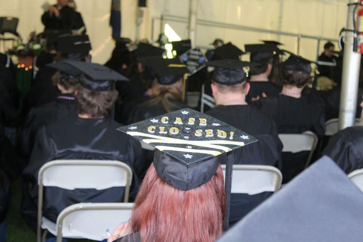 Some graduates' decorated caps or mortarboards say it all