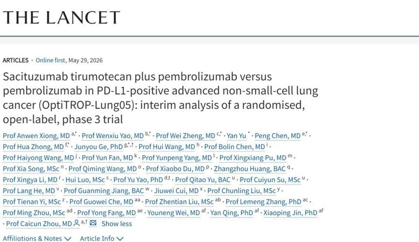 The Results of Phase III OptiTROP-Lung05 Study of Sacituzumab Tirumotecan (sac-TMT) Presented as an ASCO Oral Presentation and Simultaneously Published in The Lancet