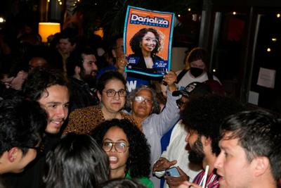 Supporters on primary election night in New York, June 23, 2026, cheer winning candidate Darializa Avila Chevalier, a Democrat and member of the Democratic Socialists of America running for the House.