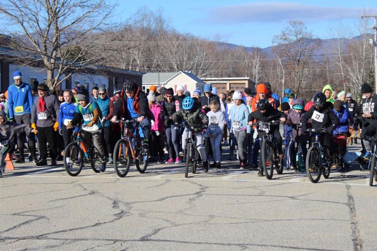 Cyclist at Turkey Trot in Gorham