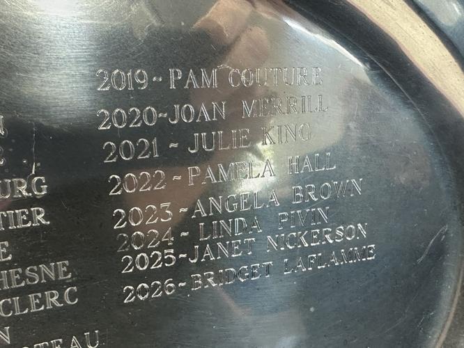The newest engraved name on the platter is that of Bridget Laflamme