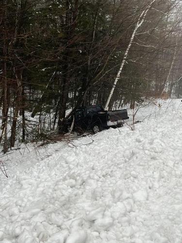 Truck goes off road, into woods in Gorham