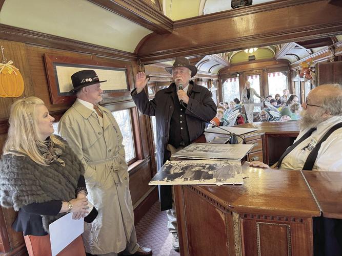george cleveland talking on train