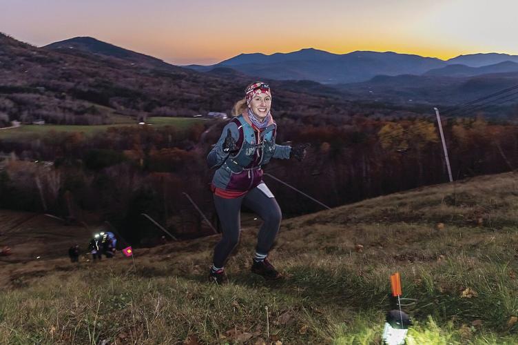 Run The Whites Blackout 10K - female near the summit
