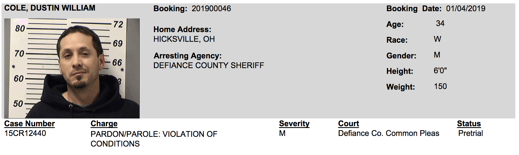 Dustin Cole CCNO Booking Photos