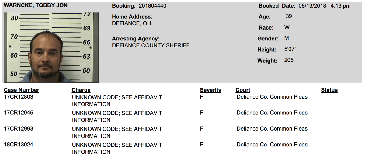 Tobby Warncke CCNO Booking Photos