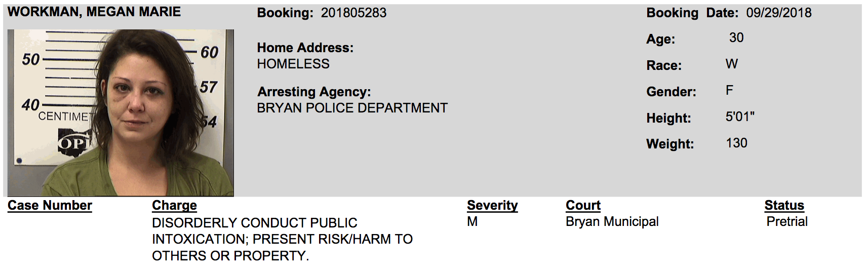 Megan Workman CCNO Booking Photos