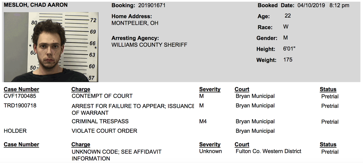 Chad Mesloh CCNO Booking Photos