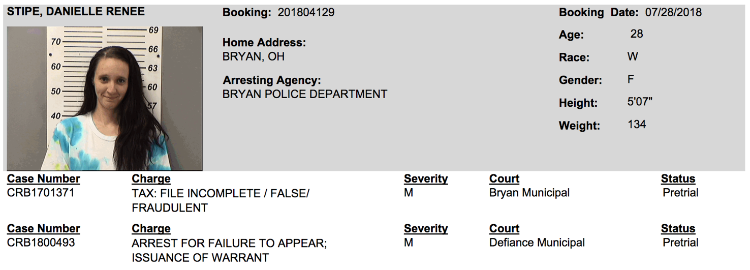 Danielle Stipe CCNO Booking Photos