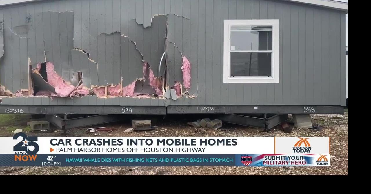 Car crashes into several mobile homes News