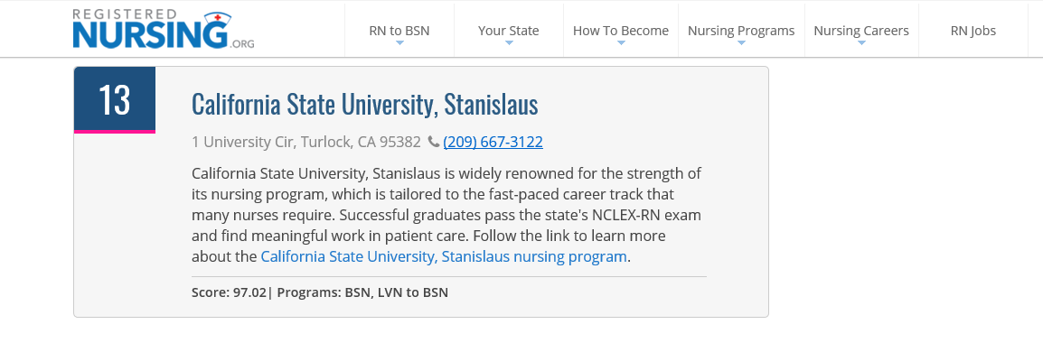 Stan State Nursing Program Ranked 13 of 50 Stan State News