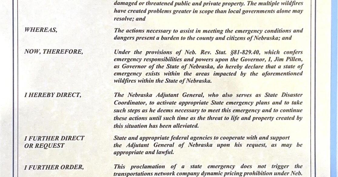 Gov. Pillen declares emergency, mobilizes Guard for wildfires in central and western Nebraska