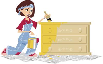 Woman painting dresser