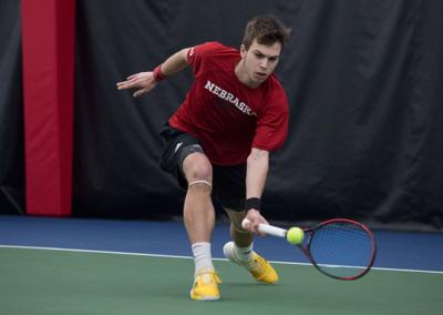 tennis match dailynebraskan omaha dillon dylan bednarczyk returns feb against ball center