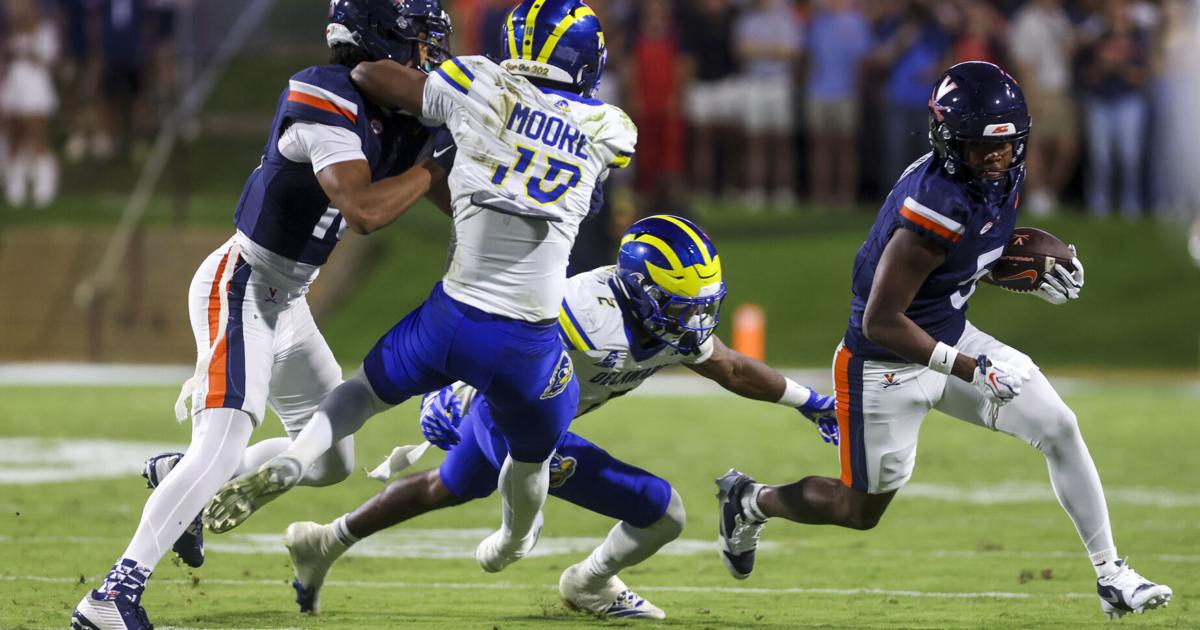 Virginia Football Slot Receiver Kam Courtney fällt für das Spiel gegen SMU ...
