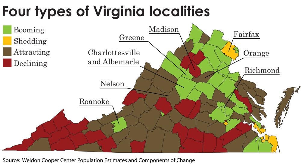 Virginia population growing overall, but shifts are