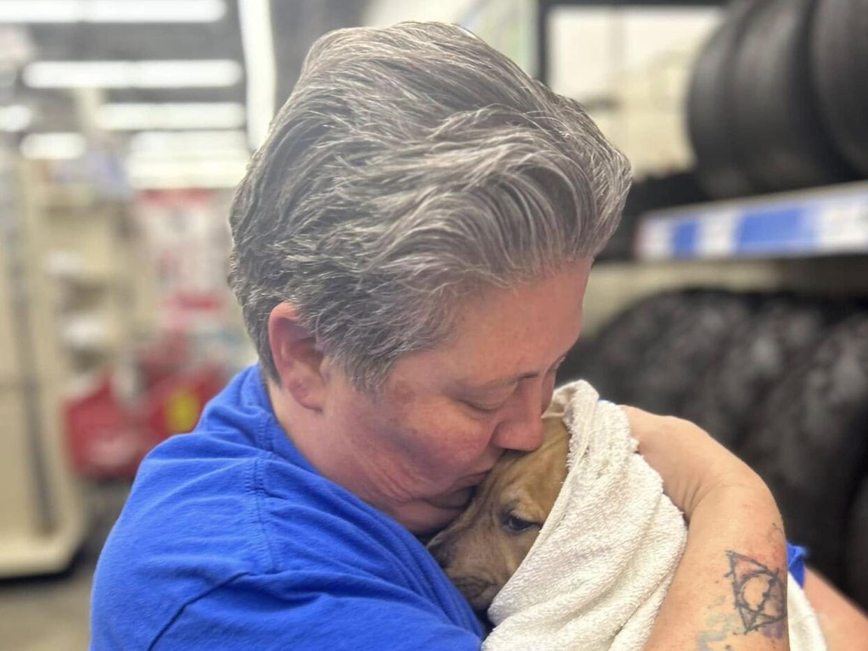 Demmer with Puppy at Tractor Supply before vaccinations