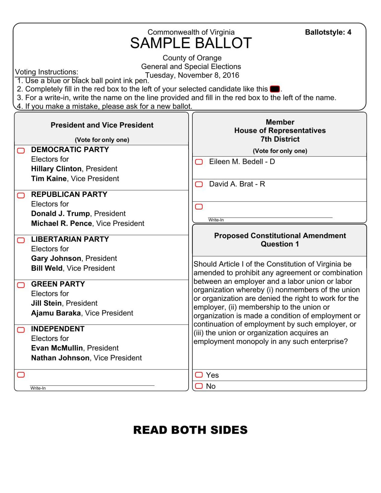 Sample Ballot Presidential Election Sample Ballot Presidential Election