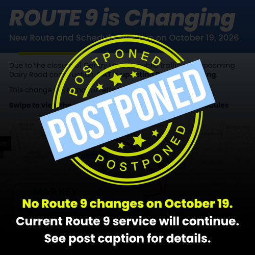 CAT Announces Postponement of Route 9 Service Changes