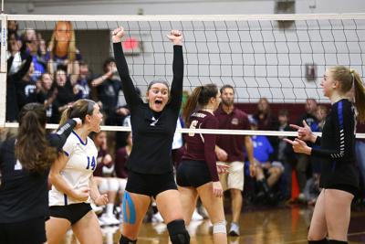 Maggie Butters (#7) celebrates one of her 13 kills for the match.