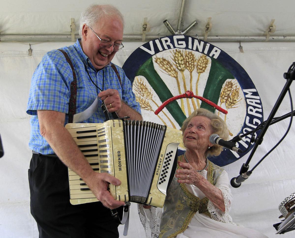 Dale Wise and Flory Jagoda with restored accordion