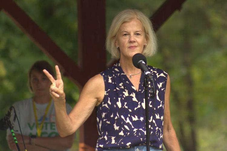 Sixth District Democratic Nominee Beth Macy in Grottoes on Sept. 20.