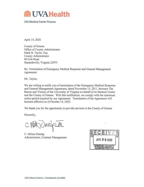Letter from UVa