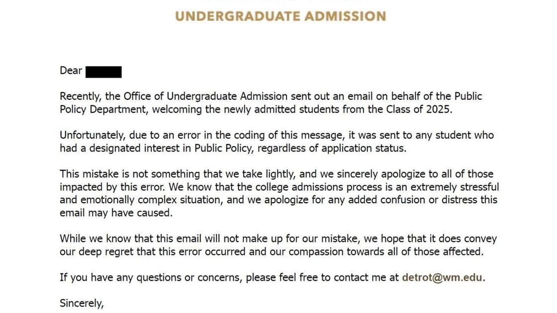 William & Mary mistakenly tells 350 candidates they experienced been approved | State and Regional Information William & Mary mistakenly tells 350 candidates they experienced been approved | State and Regional Information