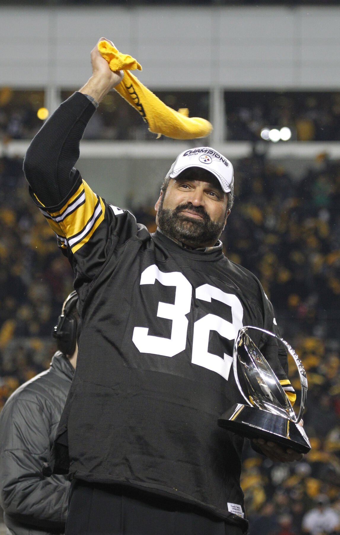 PITTSBURGH, PA - DECEMBER 24: Former Pittsburgh Steelers running back  Frenchy Fuqua waves a terrible towel during the national football league  game between the Las Vegas Raiders and the Pittsburgh Steelers on