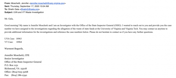 Investigations letter