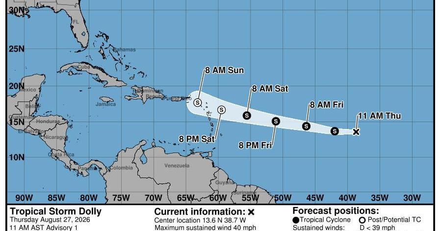 Tropical Storm Dolly forms days after Dolly Parton's death Jeanine Santucci, Doyle Rice and Dinah Voyles Pulver USA Today Aug 28, 2026 1 hr ago