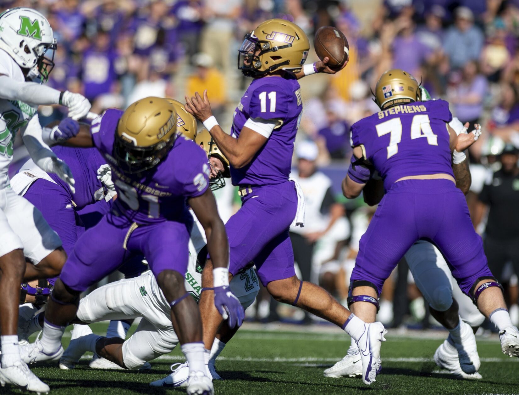 JMU struggles with QB Todd Centeio out falls 26 12 to Marshall