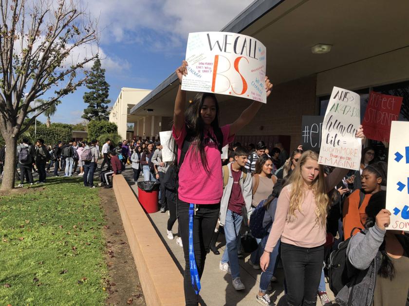 Fullerton Troy High School students walk out of classes as calls for