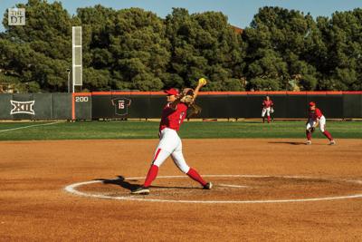 Kendall Fritz strikes out a player during the game against Southern University