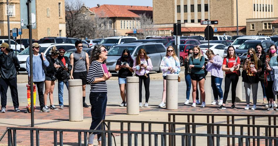 Brother Jed and Sister Cindy preach to students on Texas Tech campus