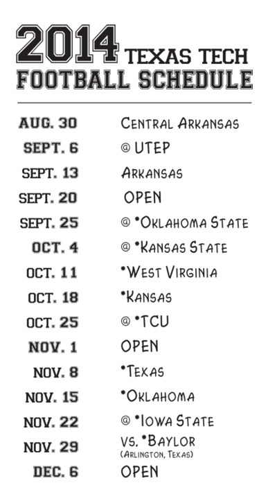 Texas Tech announces 2014 football schedule | Sports | dailytoreador.com