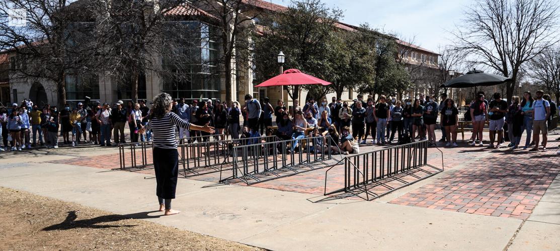 Brother Jed and Sister Cindy preach to students on Texas Tech campus
