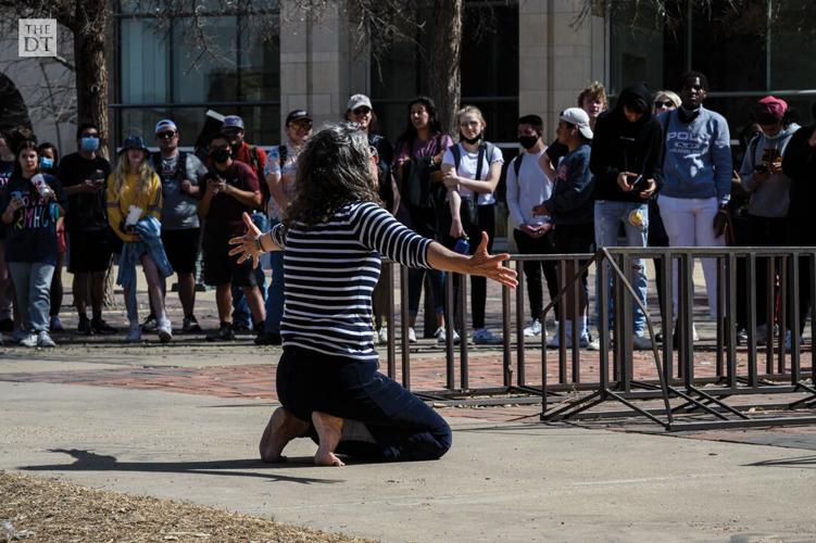 Brother Jed and Sister Cindy preach to students on Texas Tech campus